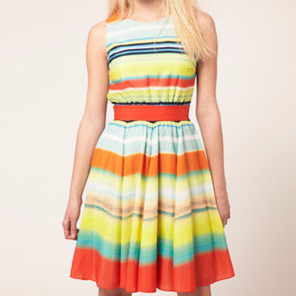Ted Baker Color Striped Sleeveless Dress EUC Size 10